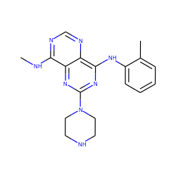 CNc1ncnc2c(Nc3ccccc3C)nc(N3CCNCC3)nc12 ZINC000084633291