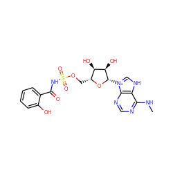 CNc1ncnc2c1[nH]c[n+]2[C@@H]1O[C@H](COS(=O)(=O)NC(=O)c2ccccc2O)[C@@H](O)[C@H]1O ZINC000377815063