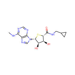 CNc1ncnc2c1ncn2[C@@H]1S[C@H](C(=O)NCC2CC2)[C@@H](O)[C@H]1O ZINC000045349479