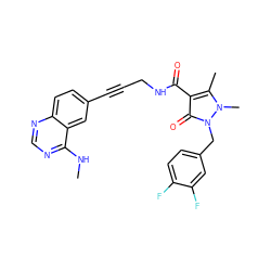 CNc1ncnc2ccc(C#CCNC(=O)c3c(C)n(C)n(Cc4ccc(F)c(F)c4)c3=O)cc12 ZINC000169688237