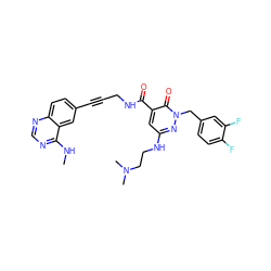 CNc1ncnc2ccc(C#CCNC(=O)c3cc(NCCN(C)C)nn(Cc4ccc(F)c(F)c4)c3=O)cc12 ZINC000169694809