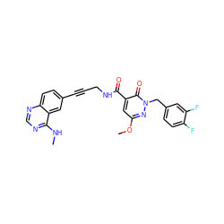 CNc1ncnc2ccc(C#CCNC(=O)c3cc(OC)nn(Cc4ccc(F)c(F)c4)c3=O)cc12 ZINC000096176316