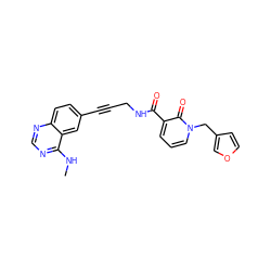 CNc1ncnc2ccc(C#CCNC(=O)c3cccn(Cc4ccoc4)c3=O)cc12 ZINC000096176308