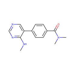 CNc1ncncc1-c1ccc(C(=O)N(C)C)cc1 ZINC000004268198