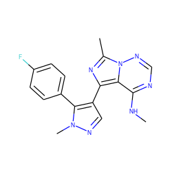 CNc1ncnn2c(C)nc(-c3cnn(C)c3-c3ccc(F)cc3)c12 ZINC000169697376