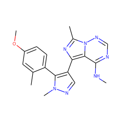 CNc1ncnn2c(C)nc(-c3cnn(C)c3-c3ccc(OC)cc3C)c12 ZINC000169697370