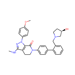 CNc1nn(-c2ccc(OC)cc2)c2c1CCN(c1ccc(-c3ccccc3CN3CC[C@@H](O)C3)cc1)C2=O ZINC000014969417