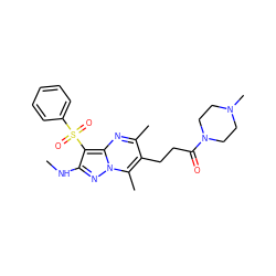 CNc1nn2c(C)c(CCC(=O)N3CCN(C)CC3)c(C)nc2c1S(=O)(=O)c1ccccc1 ZINC000085393560