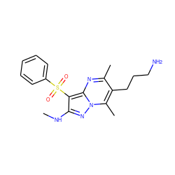 CNc1nn2c(C)c(CCCN)c(C)nc2c1S(=O)(=O)c1ccccc1 ZINC000141831170