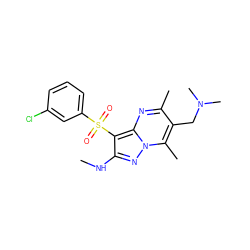 CNc1nn2c(C)c(CN(C)C)c(C)nc2c1S(=O)(=O)c1cccc(Cl)c1 ZINC000073196019