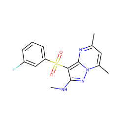 CNc1nn2c(C)cc(C)nc2c1S(=O)(=O)c1cccc(F)c1 ZINC000066098763