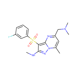 CNc1nn2c(C)cc(CN(C)C)nc2c1S(=O)(=O)c1cccc(F)c1 ZINC000169699845