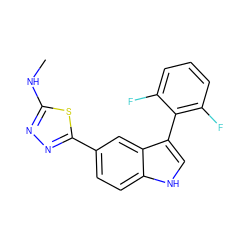 CNc1nnc(-c2ccc3[nH]cc(-c4c(F)cccc4F)c3c2)s1 ZINC000204754793