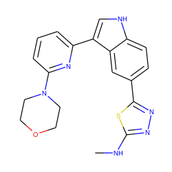 CNc1nnc(-c2ccc3[nH]cc(-c4cccc(N5CCOCC5)n4)c3c2)s1 ZINC000145428189