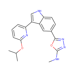 CNc1nnc(-c2ccc3[nH]cc(-c4cccc(OC(C)C)n4)c3c2)o1 ZINC000204759333