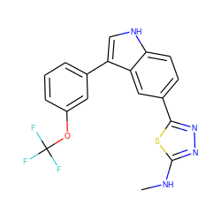 CNc1nnc(-c2ccc3[nH]cc(-c4cccc(OC(F)(F)F)c4)c3c2)s1 ZINC000145399103