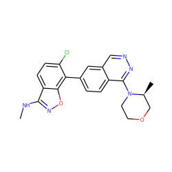 CNc1noc2c(-c3ccc4c(N5CCOC[C@@H]5C)nncc4c3)c(Cl)ccc12 ZINC000040430513