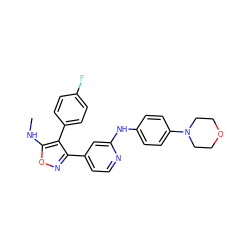 CNc1onc(-c2ccnc(Nc3ccc(N4CCOCC4)cc3)c2)c1-c1ccc(F)cc1 ZINC000103235674