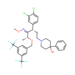 CO/N=C(/[C@@H](CCN1CCC(O)(c2ccccc2)CC1)c1ccc(Cl)c(Cl)c1)[C@@H](C)OCc1cc(C(F)(F)F)cc(C(F)(F)F)c1 ZINC000029228599