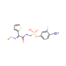 CO/N=C(/C(=O)NC[P@@](=O)(O)Oc1ccc(C#N)c(F)c1)c1cccs1 ZINC000072175237