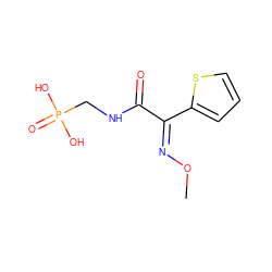 CO/N=C(/C(=O)NCP(=O)(O)O)c1cccs1 ZINC000038601555