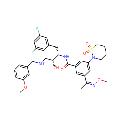 CO/N=C(/C)c1cc(C(=O)N[C@@H](Cc2cc(F)cc(F)c2)[C@H](O)CNCc2cccc(OC)c2)cc(N2CCCCS2(=O)=O)c1 ZINC000049614347