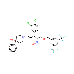 CO/N=C(/COCc1cc(C(F)(F)F)cc(C(F)(F)F)c1)[C@@H](CCN1CCC(O)(c2ccccc2)CC1)c1ccc(Cl)c(Cl)c1 ZINC000029229391