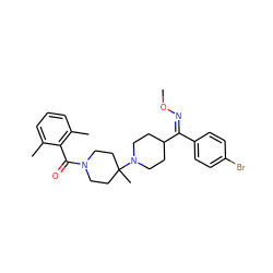 CO/N=C(/c1ccc(Br)cc1)C1CCN(C2(C)CCN(C(=O)c3c(C)cccc3C)CC2)CC1 ZINC000013474985