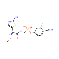 CO/N=C(\C(=O)NC[P@@](=O)(O)Oc1ccc(C#N)c(F)c1)c1cnc(N)s1 ZINC000072175605