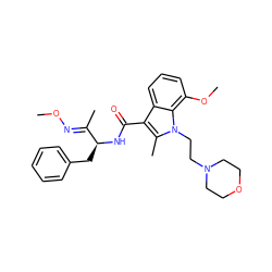 CO/N=C(\C)[C@H](Cc1ccccc1)NC(=O)c1c(C)n(CCN2CCOCC2)c2c(OC)cccc12 ZINC000013817292