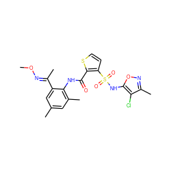 CO/N=C(\C)c1cc(C)cc(C)c1NC(=O)c1sccc1S(=O)(=O)Nc1onc(C)c1Cl ZINC000013560329