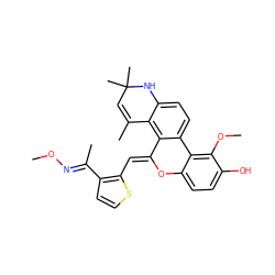 CO/N=C(\C)c1ccsc1/C=C1\Oc2ccc(O)c(OC)c2-c2ccc3c(c21)C(C)=CC(C)(C)N3 ZINC000014968578