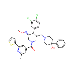 CO/N=C(\CN(C)C(=O)c1cc(C)nc(-c2cccs2)c1)[C@@H](CCN1CCC(O)(c2ccccc2)CC1)c1ccc(Cl)c(Cl)c1 ZINC000029223970