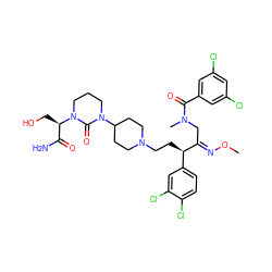 CO/N=C(\CN(C)C(=O)c1cc(Cl)cc(Cl)c1)[C@H](CCN1CCC(N2CCCN([C@H](CO)C(N)=O)C2=O)CC1)c1ccc(Cl)c(Cl)c1 ZINC000026400028