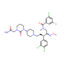 CO/N=C(\CN(C)C(=O)c1cc(Cl)cc(Cl)c1)[C@H](CCN1CCC(N2CCCN(CC(N)=O)C2=O)CC1)c1ccc(Cl)c(Cl)c1 ZINC000026400024