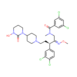 CO/N=C(\CN(C)C(=O)c1cc(Cl)cc(Cl)c1)[C@H](CCN1CCC(N2CCCN(O)C2=O)CC1)c1ccc(Cl)c(Cl)c1 ZINC000026394888