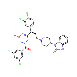 CO/N=C(\CN(C)C(=O)c1cc(Cl)cc(Cl)c1)[C@H](CCN1CCC(n2c(=O)[nH]c3ccccc32)CC1)c1ccc(Cl)c(Cl)c1 ZINC000026393826