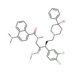 CO/N=C(\CN(C)C(=O)c1ccc(N(C)C)c2ccccc12)[C@@H](CCN1CCC(O)(c2ccccc2)CC1)c1ccc(Cl)c(Cl)c1 ZINC000029227655