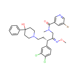 CO/N=C(\CN(C)C(=O)c1cncc(Br)c1)[C@@H](CCN1CCC(O)(c2ccccc2)CC1)c1ccc(Cl)c(Cl)c1 ZINC000029231659