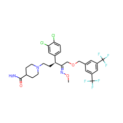 CO/N=C(\COCc1cc(C(F)(F)F)cc(C(F)(F)F)c1)[C@@H](CCN1CCC(C(N)=O)CC1)c1ccc(Cl)c(Cl)c1 ZINC000027555332