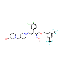 CO/N=C(\COCc1cc(C(F)(F)F)cc(C(F)(F)F)c1)[C@@H](CCN1CCC(CN2CCC[C@@H](O)C2)CC1)c1ccc(Cl)c(Cl)c1 ZINC000027554704