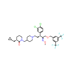 CO/N=C(\COCc1cc(C(F)(F)F)cc(C(F)(F)F)c1)[C@@H](CCN1CCC(CN2CCC[C@H](CC3CC3)C2=O)CC1)c1ccc(Cl)c(Cl)c1 ZINC000095547581