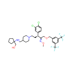 CO/N=C(\COCc1cc(C(F)(F)F)cc(C(F)(F)F)c1)[C@@H](CCN1CCC(CNC2(CO)CCCC2)CC1)c1ccc(Cl)c(Cl)c1 ZINC000027555658