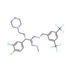 CO/N=C(\COCc1cc(C(F)(F)F)cc(C(F)(F)F)c1)[C@@H](CCN1CCNCC1)c1ccc(Cl)c(Cl)c1 ZINC000026397043