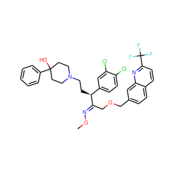 CO/N=C(\COCc1ccc2ccc(C(F)(F)F)nc2c1)[C@@H](CCN1CCC(O)(c2ccccc2)CC1)c1ccc(Cl)c(Cl)c1 ZINC000029224614