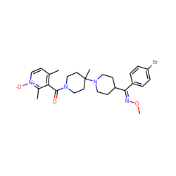 CO/N=C(\c1ccc(Br)cc1)C1CCN(C2(C)CCN(C(=O)c3c(C)cc[n+]([O-])c3C)CC2)CC1 ZINC000026849134