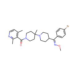 CO/N=C(\c1ccc(Br)cc1)C1CCN(C2(C)CCN(C(=O)c3c(C)ccnc3C)CC2)CC1 ZINC000013474990