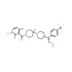 CO/N=C(\c1ccc(C(F)(F)F)cc1)C1CCN(C2(C)CCN(C(=O)c3c(C)cc[n+]([O-])c3C)CC2)CC1 ZINC000013474994