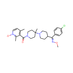 CO/N=C(\c1ccc(Cl)cc1)C1CCN(C2(C)CCN(C(=O)c3c(C)cc[n+]([O-])c3C)CC2)CC1 ZINC000013474995