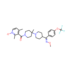 CO/N=C(\c1ccc(OC(F)(F)F)cc1)C1CCN(C2(C)CCN(C(=O)c3c(C)cc[n+]([O-])c3C)CC2)CC1 ZINC000026848826